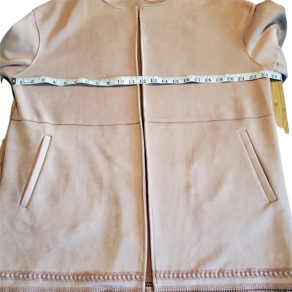 Women's Zara Jacket Faux Suede Fringe 3/4 Sleeves Light Dusty Pink Rose Medium M - Picture 11 of 16